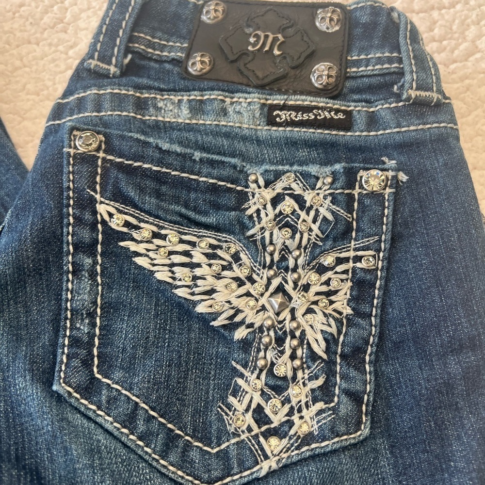 Miss Me Blue Skinny Jeans with Contrast Stitching NWOT Size 28 Women's Skinny - Picture 7 of 13